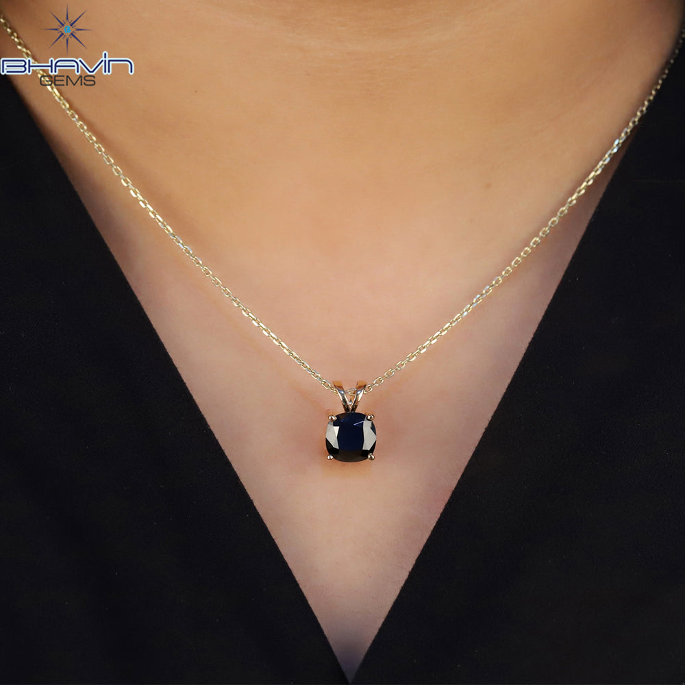 Cushion Diamond Black Natural Diamond Pendant-Earring Rose Gold Bridal Necklace