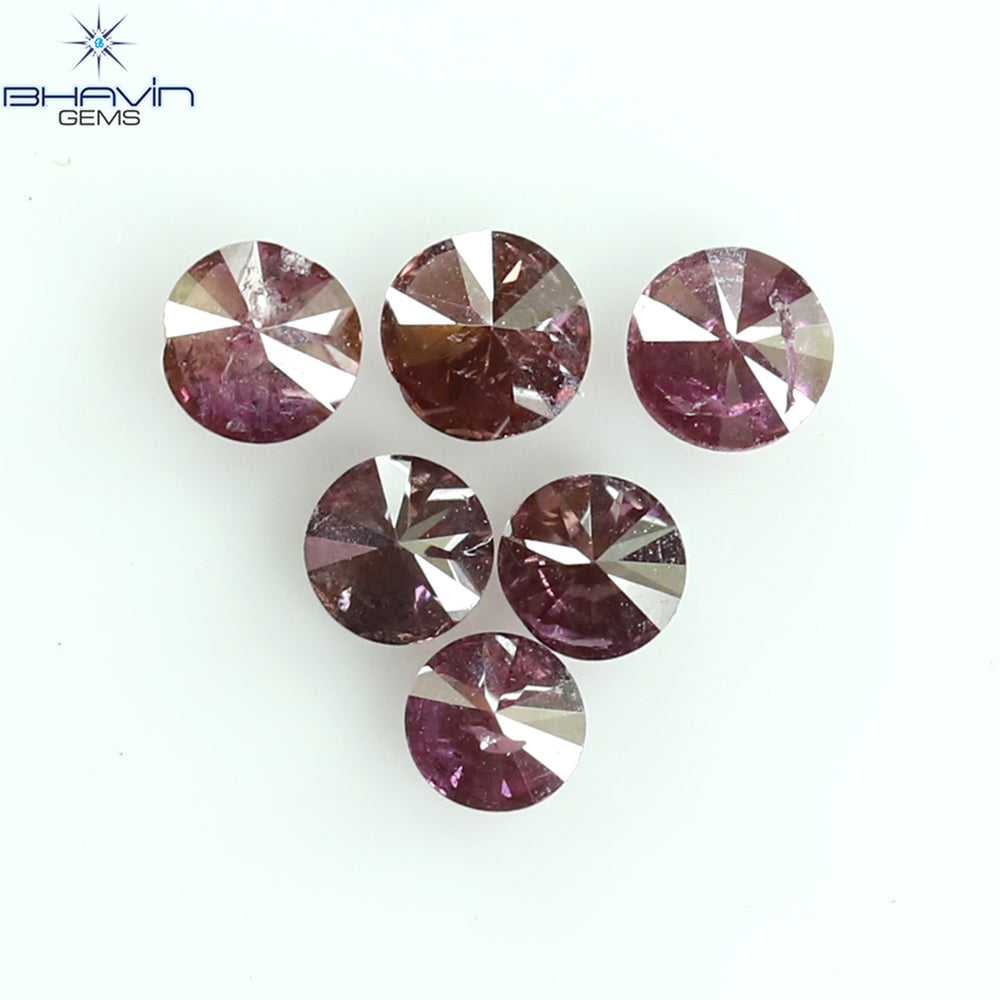 0.26 CT/6 Pcs Round Shape Natural Loose Diamond Pink Color I1 Clarity (2.25 MM)