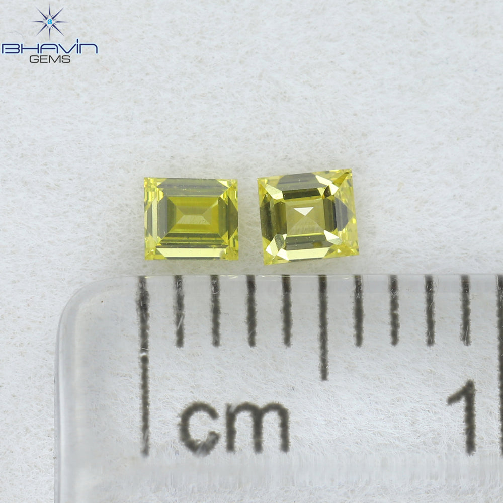 0.21 CT/2 Pcs Square Cut Natural Diamond Enhanced Yellow Color VS1 Clarity (2.62 MM)