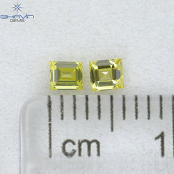 0.21 CT/2 Pcs Square Cut Natural Diamond Enhanced Yellow Color VS1 Clarity (2.62 MM)