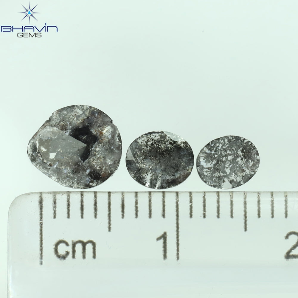 0.92 CT スライス形状 天然ダイヤモンド ソルト アンド ペッパー カラー I3 クラリティ (10.75 MM)