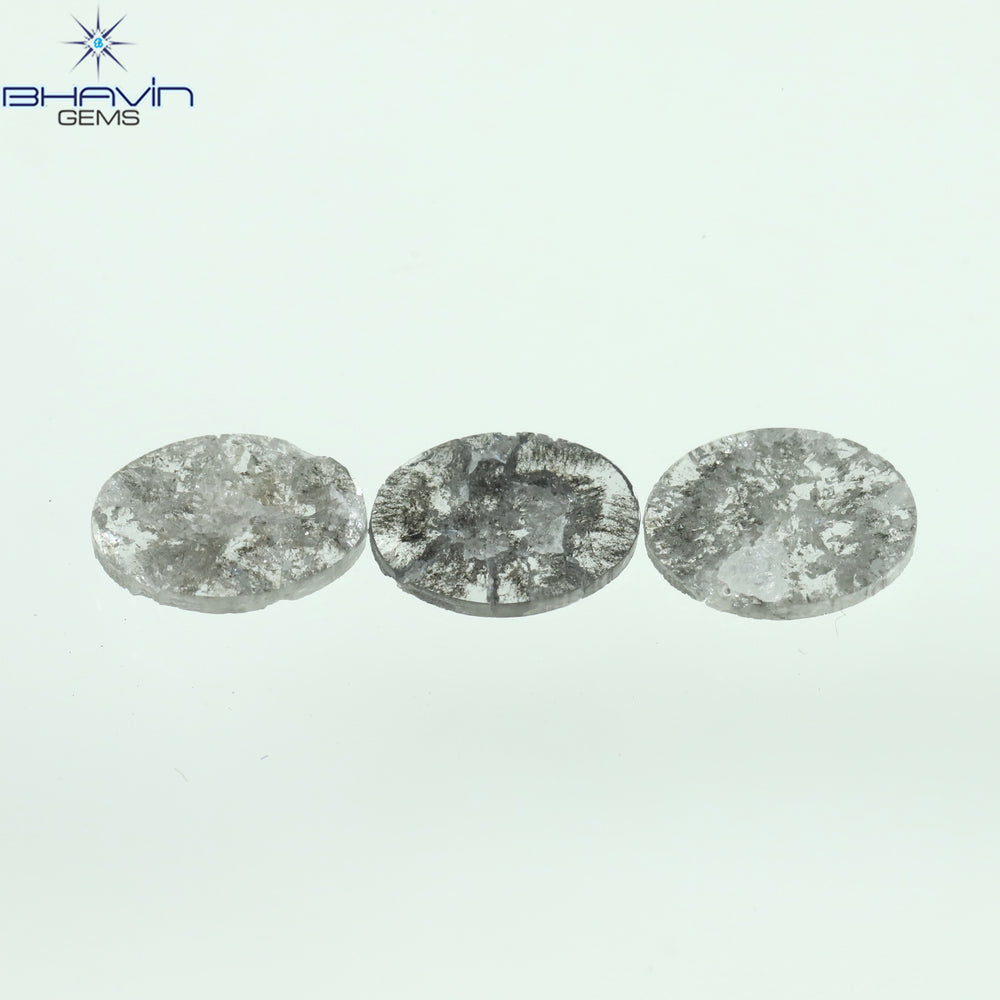 0.61 CT/3 Pcs Oval Slice Shape Natural Diamond Salt And Pepper Color I3 Clarity (5.85 MM)