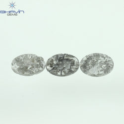 0.61 CT/3 Pcs Oval Slice Shape Natural Diamond Salt And Pepper Color I3 Clarity (5.85 MM)