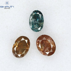 0.65 CT/3 Pcs Oval Shape Enhanced Pink Blue Color Natural Loose Diamond SI2 Clarity (4.25 MM)