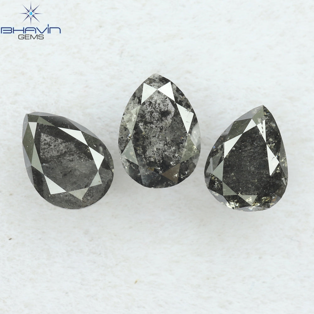 0.95 CT/3 PCS Pear Shape Natural Diamond Salt And pepper Color I3 Clarity (5.02 MM)