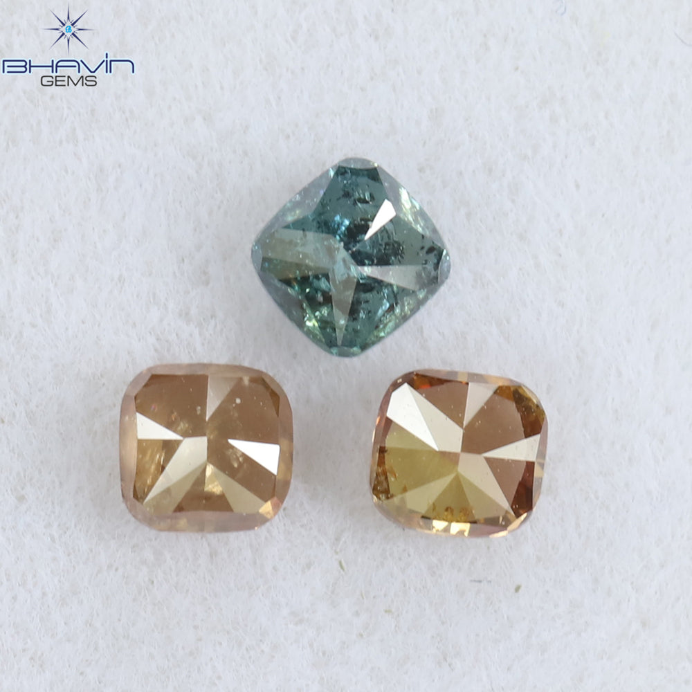 0.56 CT/3 Pcs Cushion Shape Natural Diamond Pink Blue Color I2 Clarity (3.18 MM)