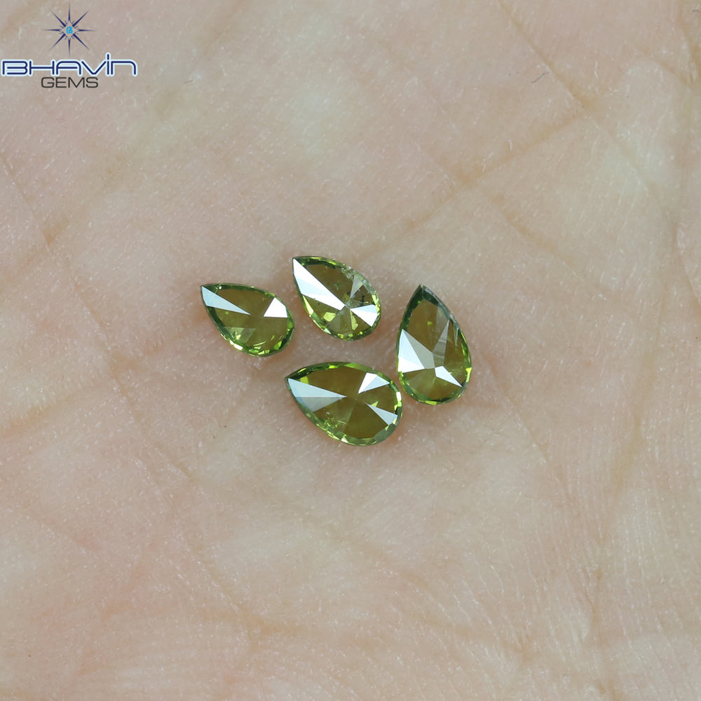 0.35 CT/4 Pcs Pear Shape Natural Diamond Green Color SI Clarity (3.91 MM)