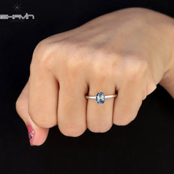 Oval Diamond Natural Diamond Ring Blue Color Gold Ring Engagement Ring