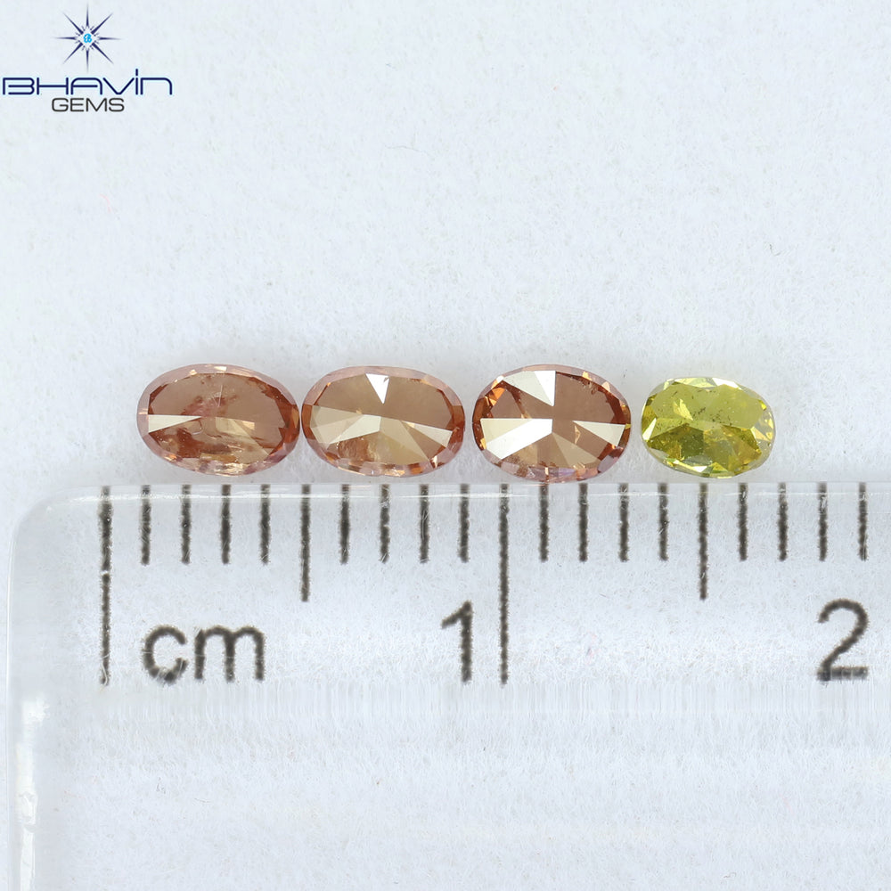 0.72 CT/4 Pcs Oval Shape Enhanced Pink Yellow Color Natural Loose Diamond SI2 Clarity (4.15 MM)