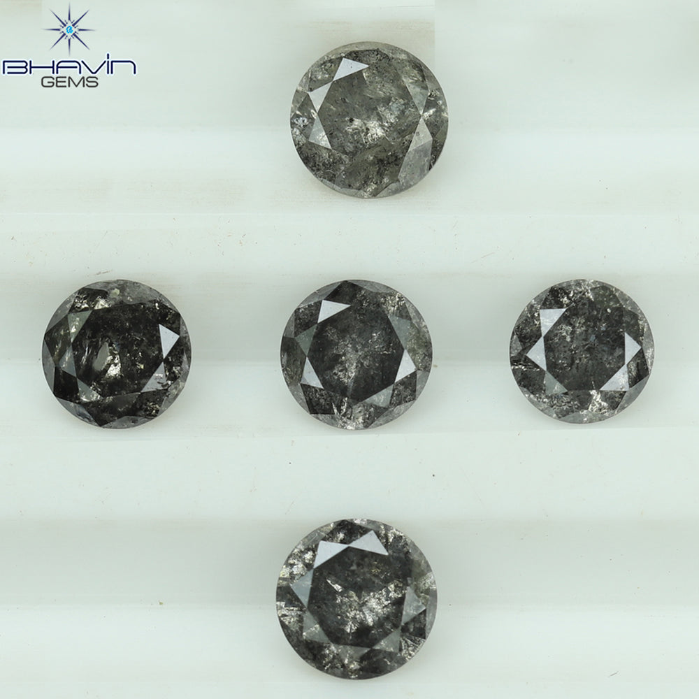 1.14 CT/5 Pcs Round Shape Natural Loose Diamond Salt And pepper Color I3 Clarity (3.93 MM)