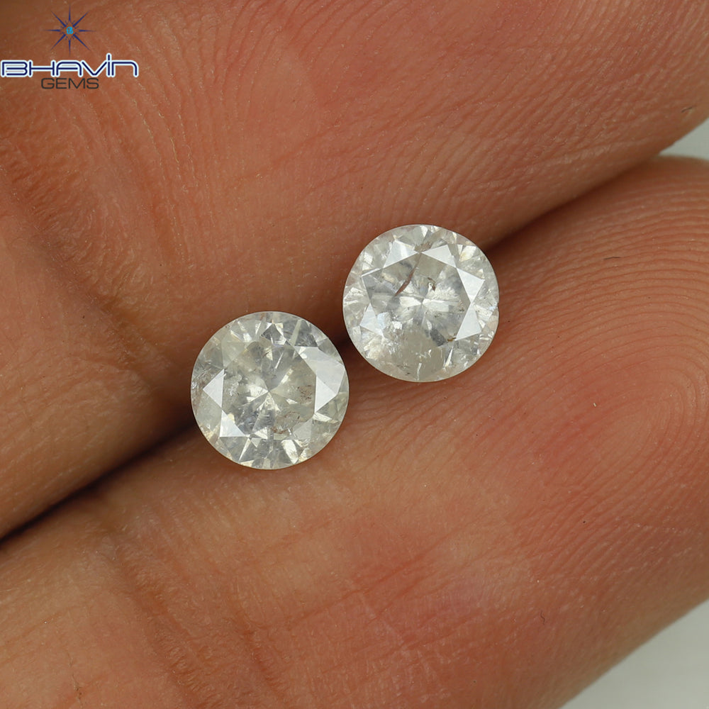 0.81 CT/2 Pcs Round Shape Natural Loose Diamond White Color I3 Clarity (4.68 MM)