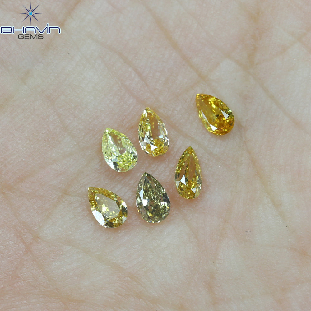 0.61 CT/6 Pcs Pear Shape Natural Diamond Mix Color VS2 Clarity (3.97 MM)