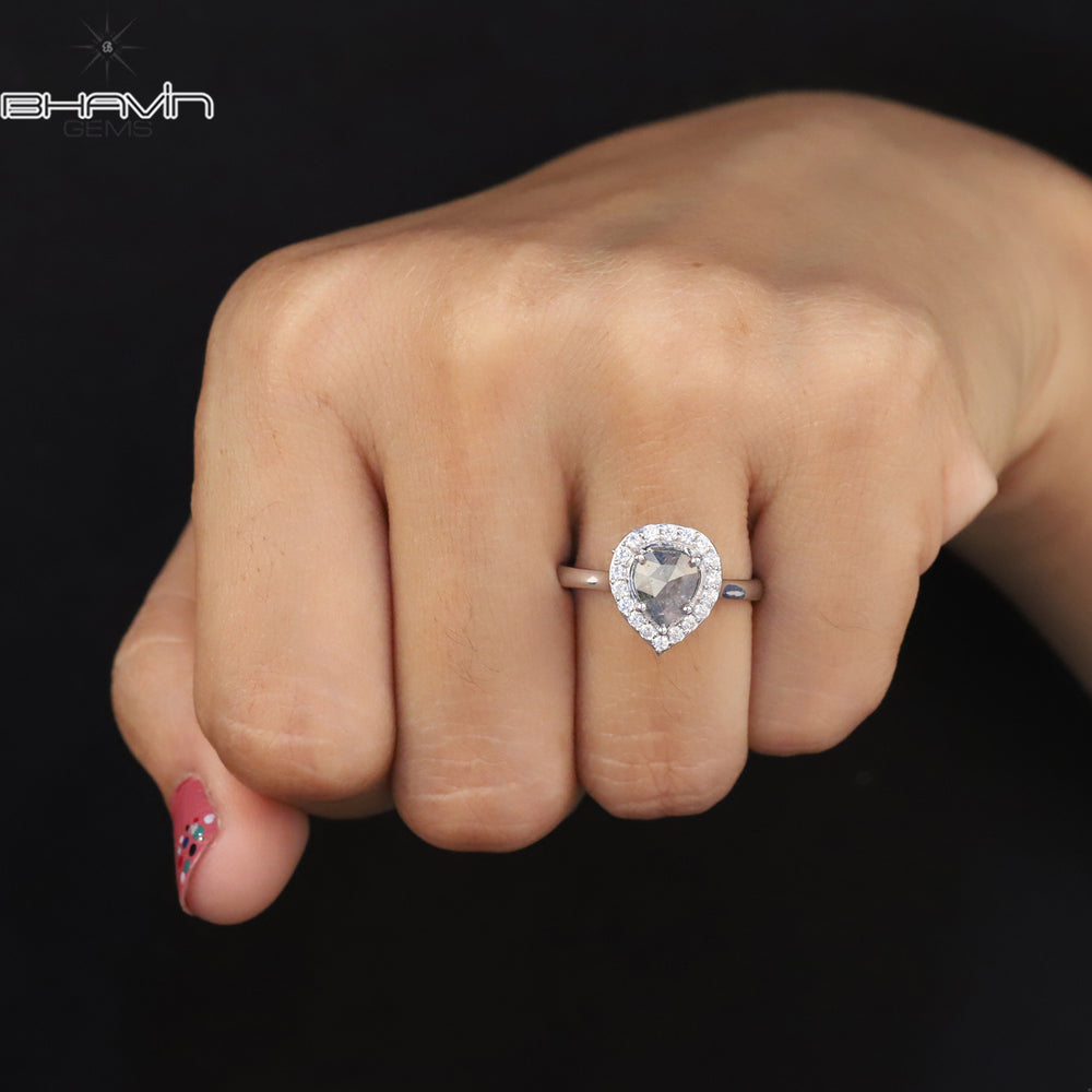 Pear Diamond Natural Diamond Ring Salt And Pepper Color Gold Ring Engagement Ring