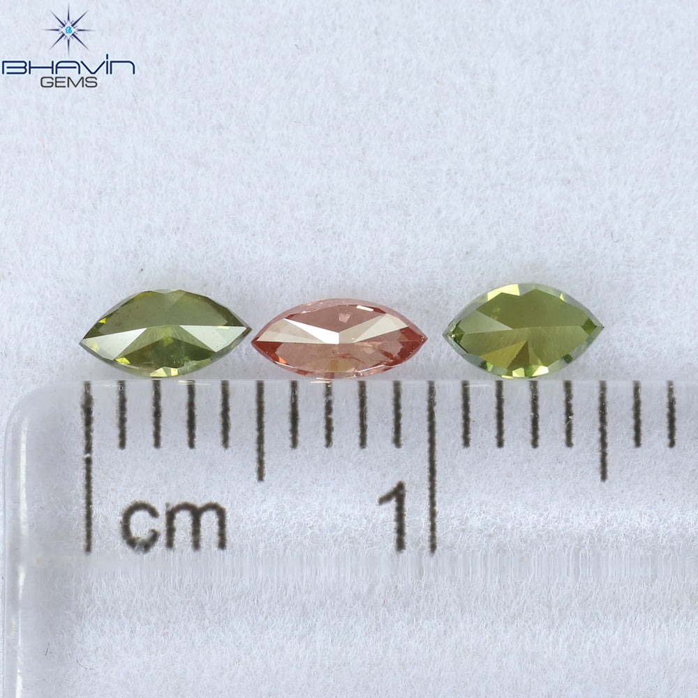0.49 CT/3 Pcs Marquise Shape Enhanced Green Pink Color Natural Loose Diamond I1 Clarity (5.07 MM)