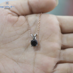 Diamond Pendant-Earring, Round Diamond, Black Diamond, Yellow Gold, Bridal Necklace
