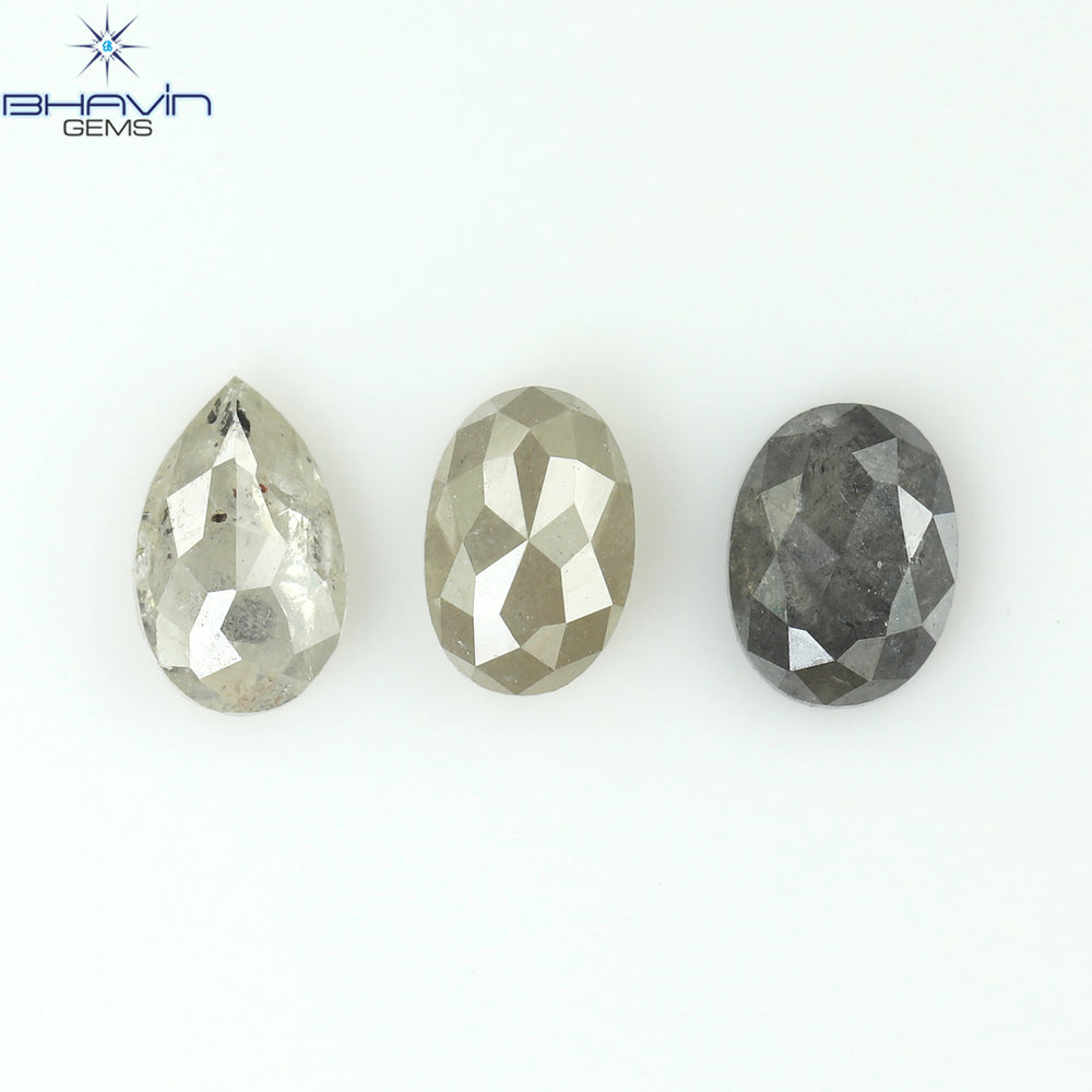 1.26 CT/3 PCS Oval Pear Shape Natural Diamond Salt And pepper Color I3 Clarity (5.32 MM)