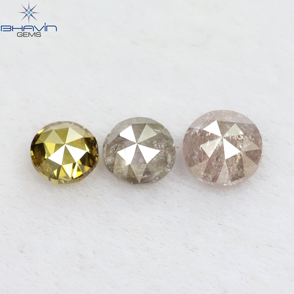 0.43 CT/3 Pcs Round Rose Cut Shape Natural Diamond Pink Color I3 Clarity (3.65 MM)
