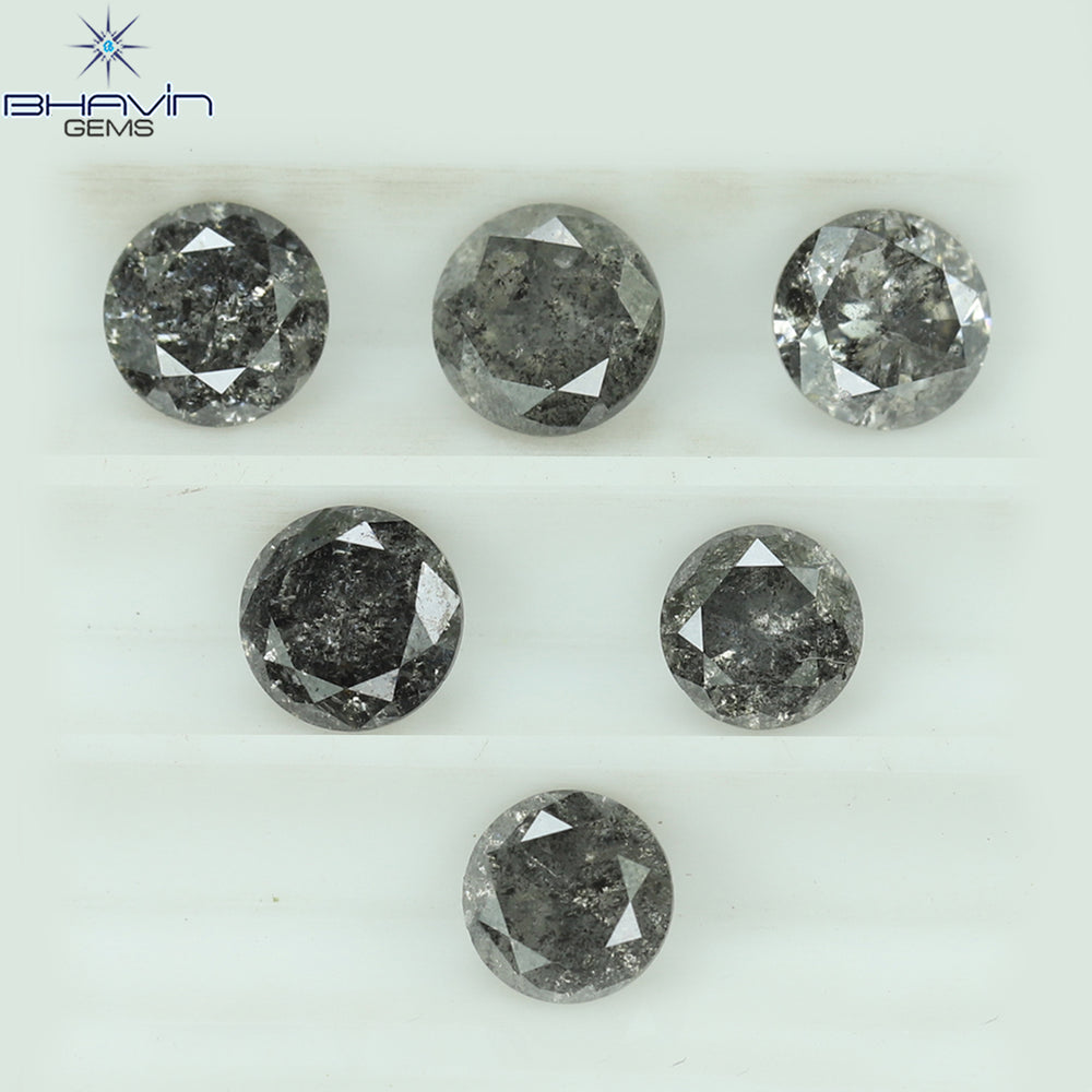1.05 CT/6 Pcs Round Shape Natural Loose Diamond Salt And pepper Color I3 Clarity (3.64 MM)