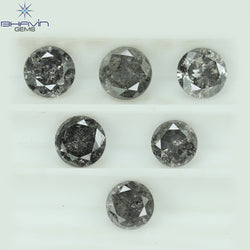 1.05 CT/6 Pcs Round Shape Natural Loose Diamond Salt And pepper Color I3 Clarity (3.64 MM)