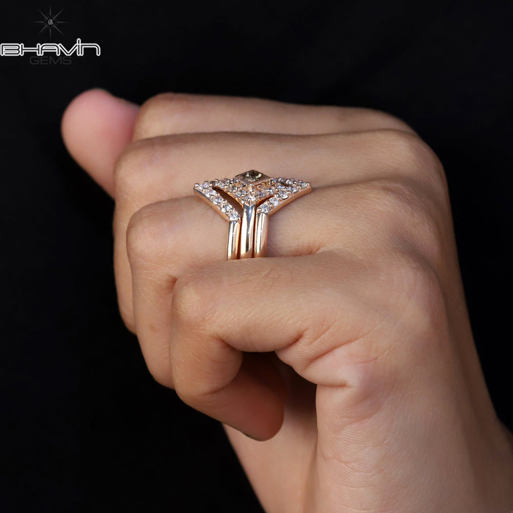 Princess Diamond Natural Diamond Ring Brown Color Gold Ring Engagement Ring
