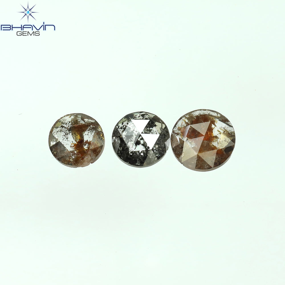 0.99 CT/3 Pcs Round Rose Cut Shape Natural Diamond Salt And Pepper Color I3 Clarity (4.90 MM)