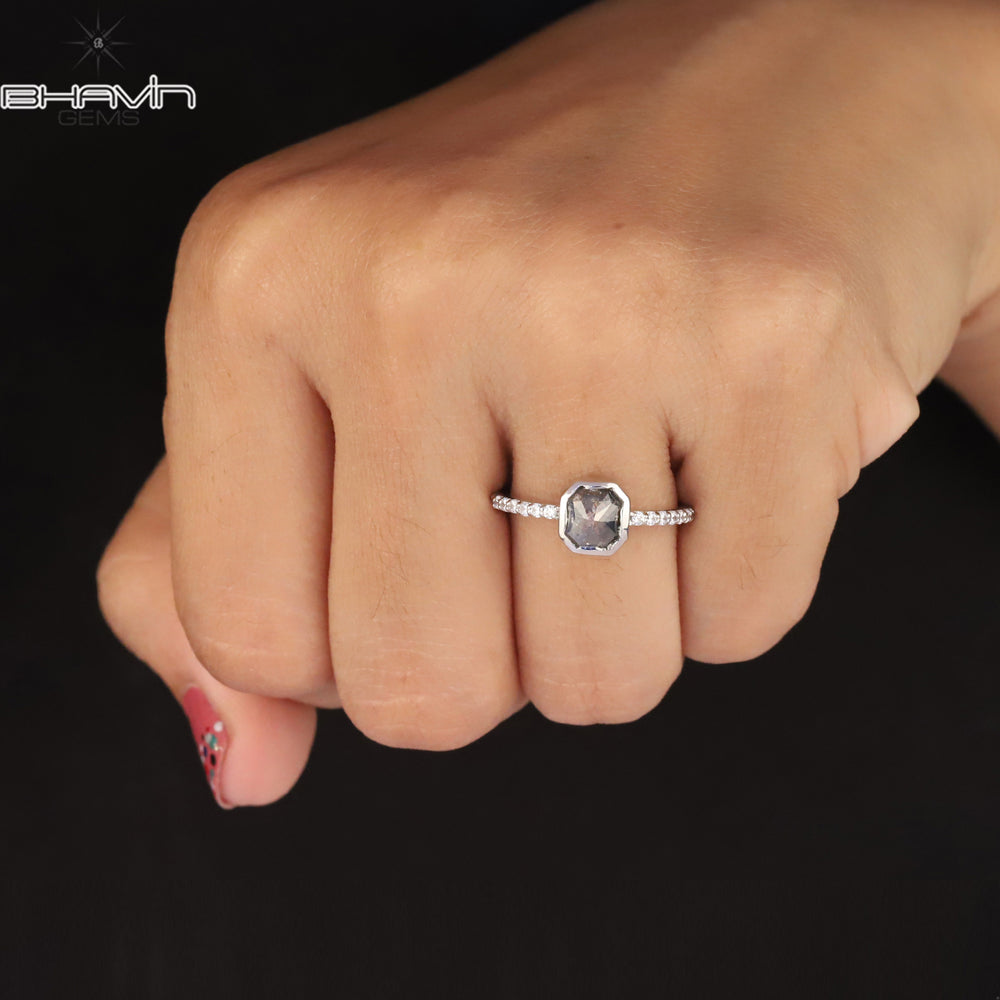 Emerald Diamond Natural Diamond Ring Salt And Pepper Color Gold Ring Engagement Ring