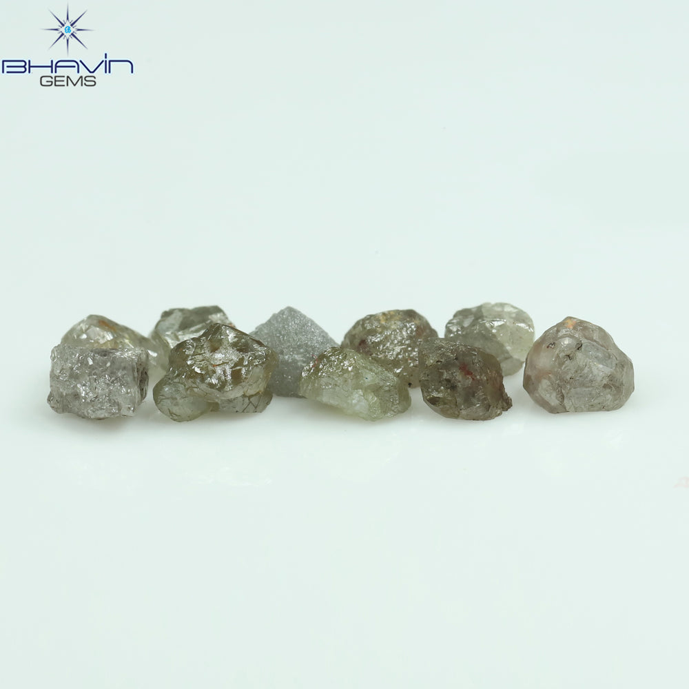 3.38 CT/10 Pcs Rough Shape Grey Color Natural Diamond I3 Clarity (3.84 MM)