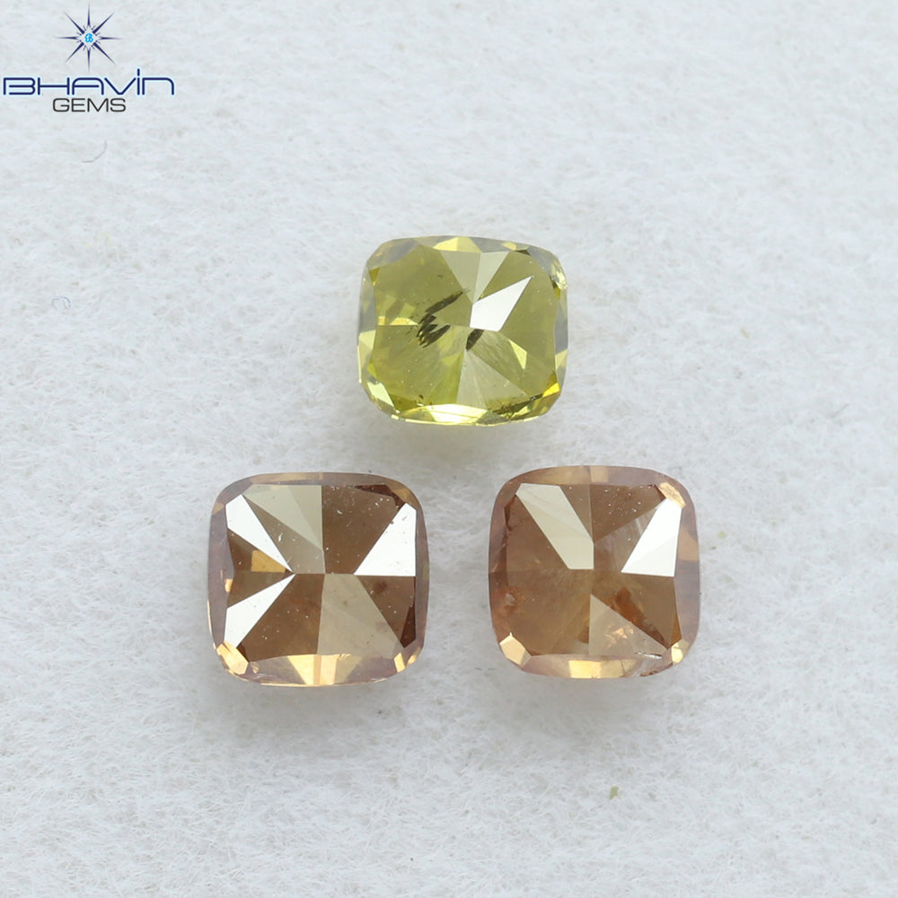 0.65 CT/3 Pcs Cushion Shape Natural Diamond Pink Yellow Color SI2 Clarity (3.18 MM)