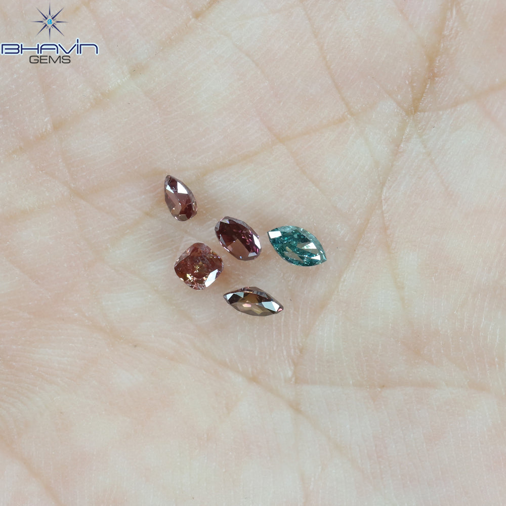0.47 CT/5 Pcs Mix Shape Natural Diamond Pink Color SI Clarity (3.00 MM)