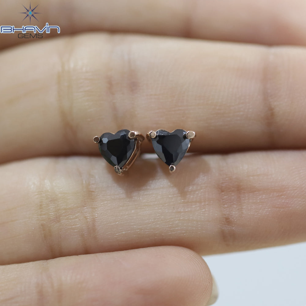 Diamond Pendant-Earring, Heart Diamond, Black Diamond, Yellow Gold, Bridal Necklace