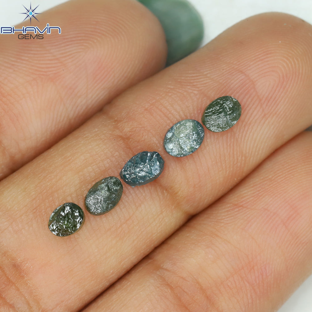 1.34 CT/5 Pcs Oval Rough Shape Green Blue Natural Loose Diamond I3 Clarity (4.60 MM)