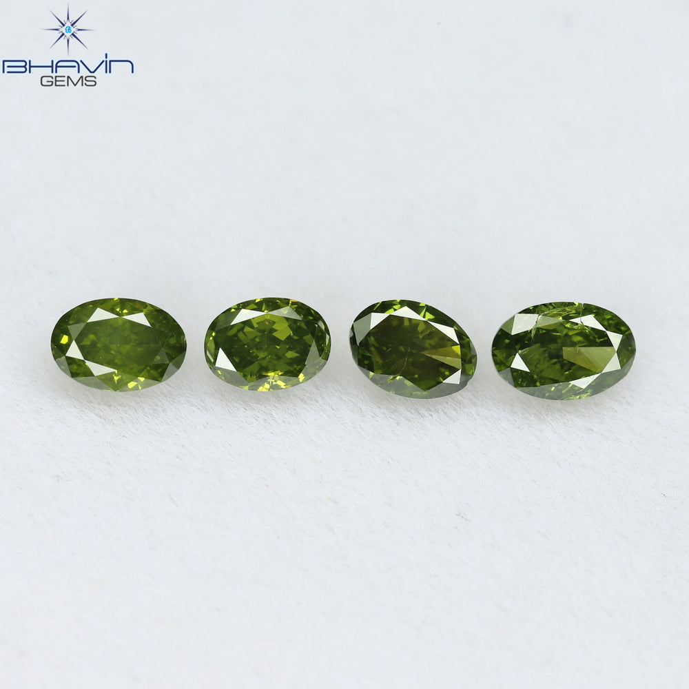0.59 CT/4 Pcs Oval Shape Natural Diamond Green Color SI Clarity (4.22 MM)