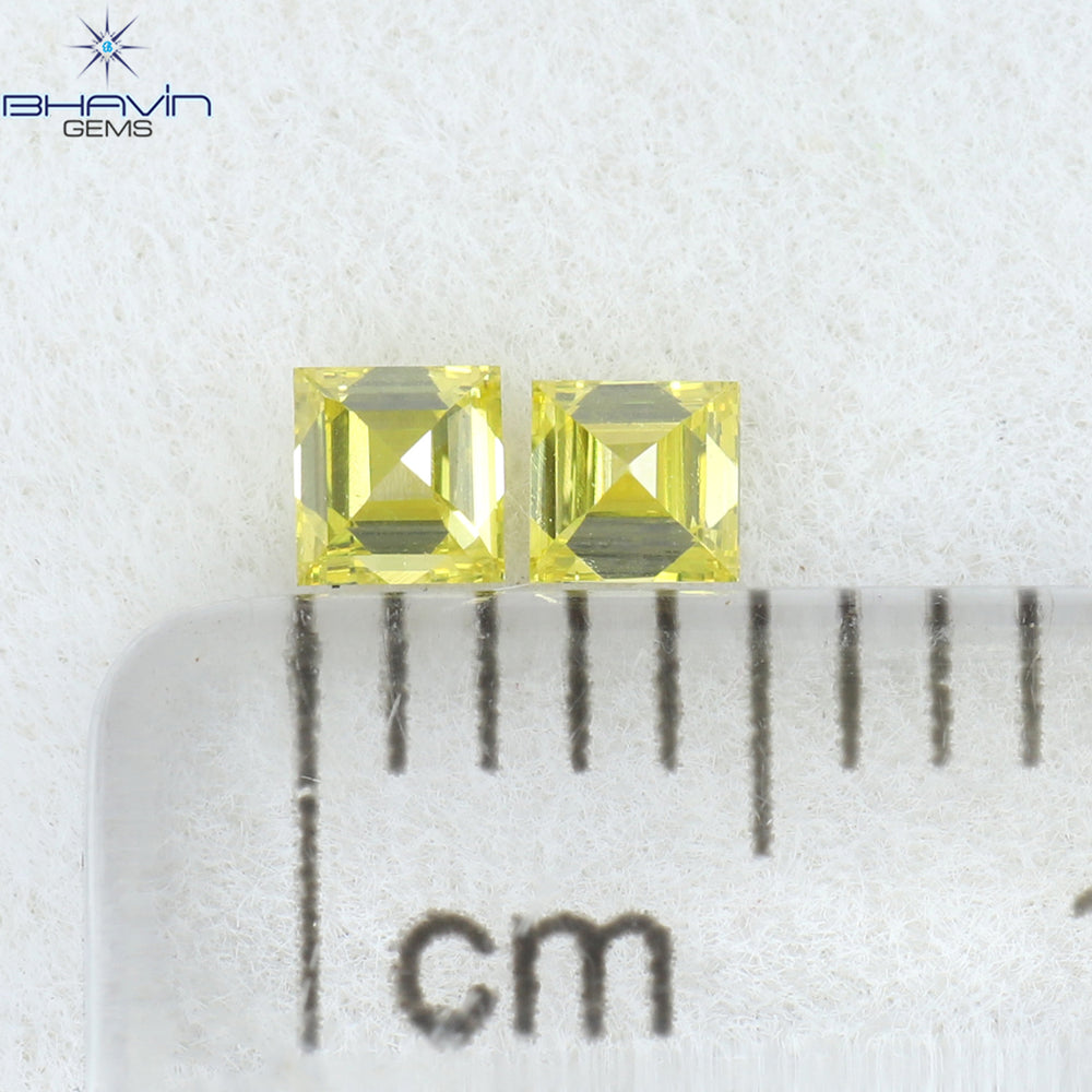 0.16 CT/2 Pcs Square Cut Natural Diamond Enhanced Yellow Color VS1 Clarity (2.32 MM)