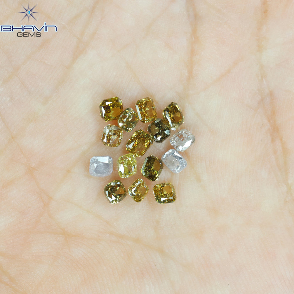 1.93 CT/15 Pcs Cushion Shape Natural Diamond Mix Color SI Clarity (3.30 MM)