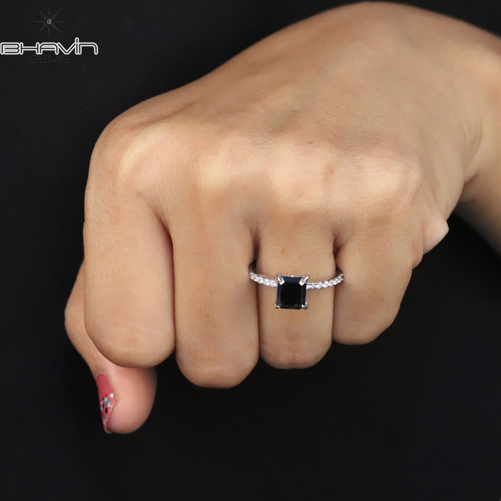 Emerald Diamond Natural Diamond Ring Black Color Gold Ring Engagement Ring