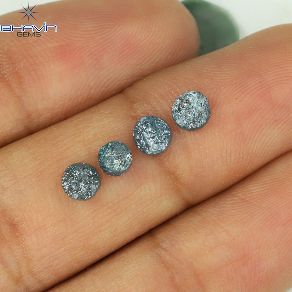 1.04 CT/4 Pcs Round Rough Shape Blue Natural Loose Diamond I3 Clarity (4.10 MM)