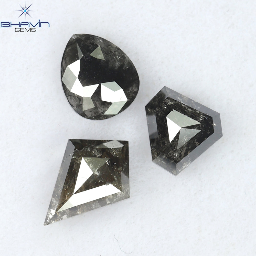 1.11 CT/3 Pcs Mix Shape Natural Diamond Salt And Pepper Color I3 Clarity (6.68 MM)