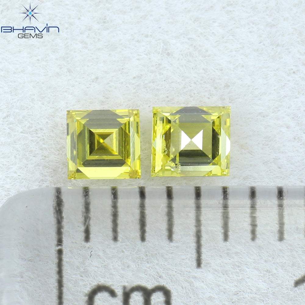 0.23 CT/2 Pcs Square Cut Natural Diamond Enhanced Yellow Color VS-SI Clarity (2.75 MM)