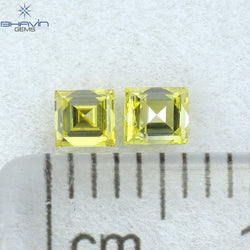 0.23 CT/2 Pcs Square Cut Natural Diamond Enhanced Yellow Color VS-SI Clarity (2.75 MM)