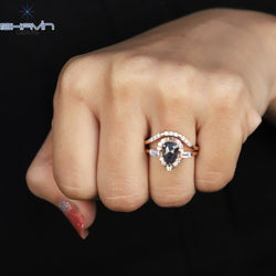 Pear Diamond Natural Diamond Ring Salt And Pepper Color Gold Ring Engagement Ring