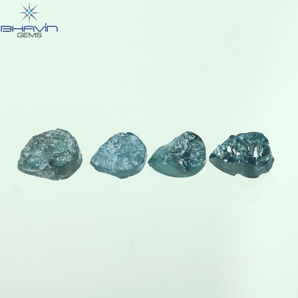 0.82 CT /4 Pcs Pear Rough Shape Blue Color Natural Loose Diamond I3 Clarity (4.45 MM)