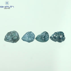0.82 CT /4 Pcs Pear Rough Shape Blue Color Natural Loose Diamond I3 Clarity (4.45 MM)