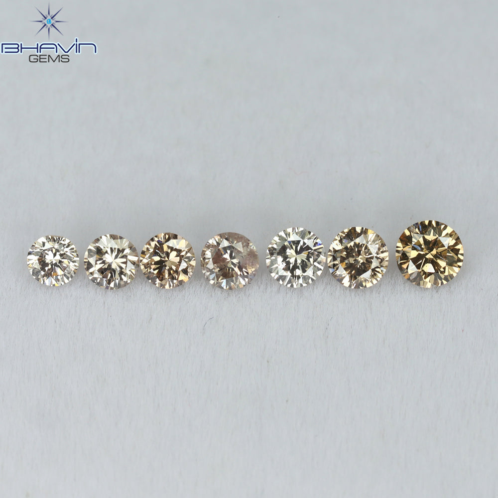 0.56 CT/7 Pcs Round Shape Natural Loose Diamond Brown Pink (Argyle) Color VS2 Clarity (3.20 MM)