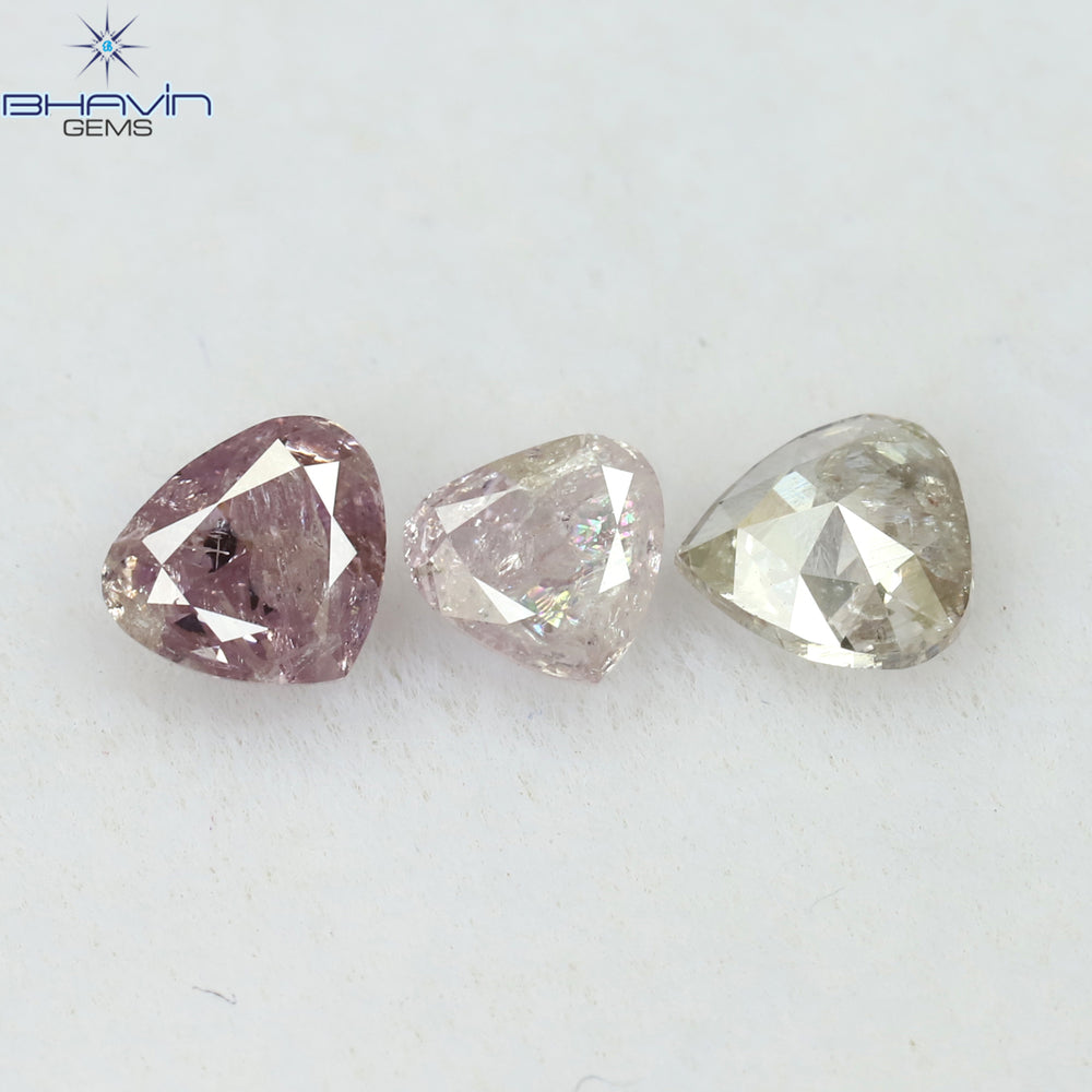 0.50 CT/3 PCS Heart Shape Natural Diamond Pink Color I2 Clarity (3.95 MM)