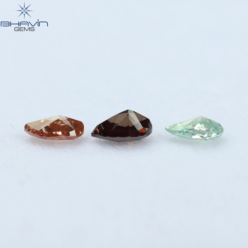 0.31 CT/3 ピース ペアシェイプ ナチュラル ダイヤモンド ピンク カラー SI クラリティ (3.84 MM)