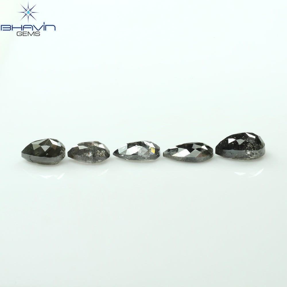 1.37 CT/5 PCS Pear Shape Natural Diamond Salt And Pepper Color I3 Clarity (5.15 MM)
