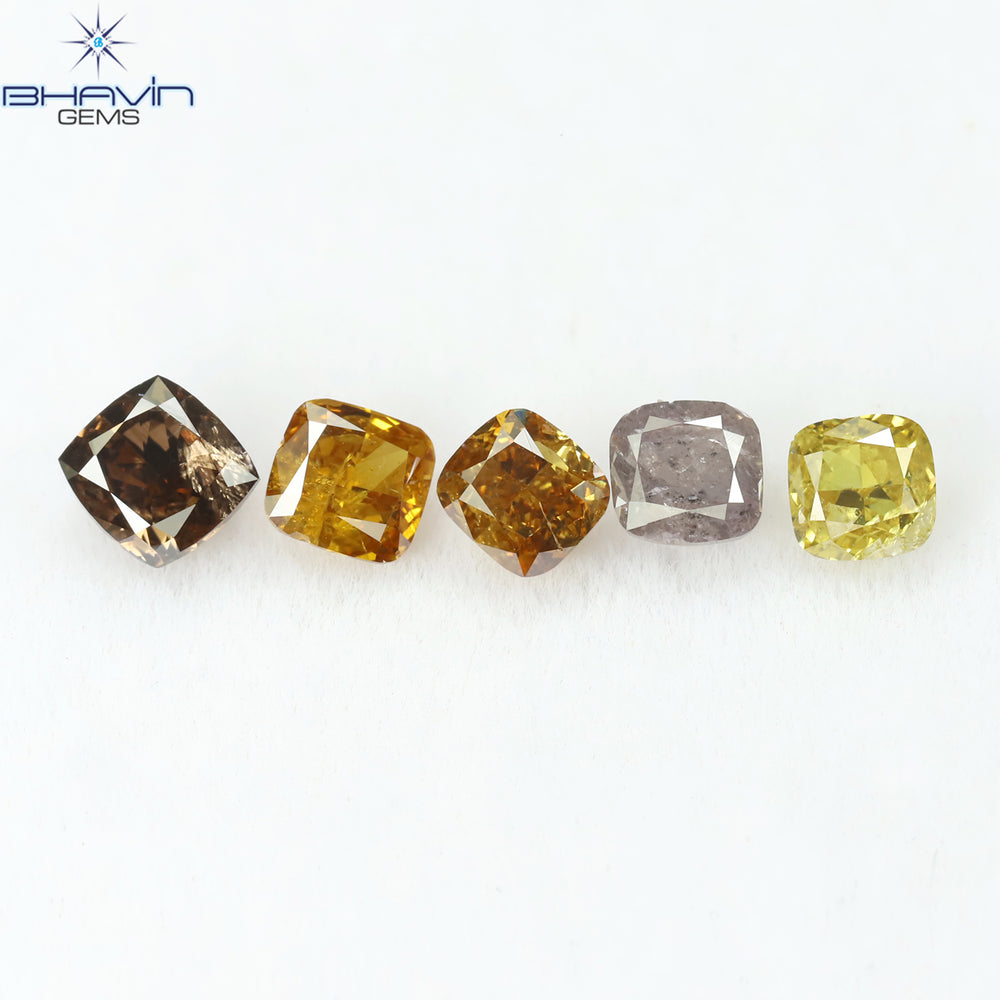 1.23 CT/5 Pcs Cushion Shape Natural Diamond Mix Color SI2 Clarity (3.75 MM)