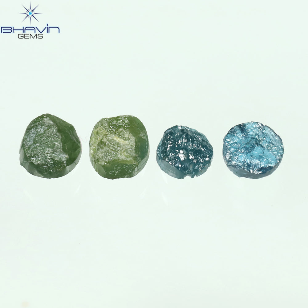 0.62 CT/4 Pcs Round Rough Shape Green Blue Natural Loose Diamond I3 Clarity (3.70 MM)