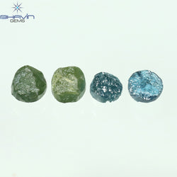 0.62 CT/4 Pcs Round Rough Shape Green Blue Natural Loose Diamond I3 Clarity (3.70 MM)