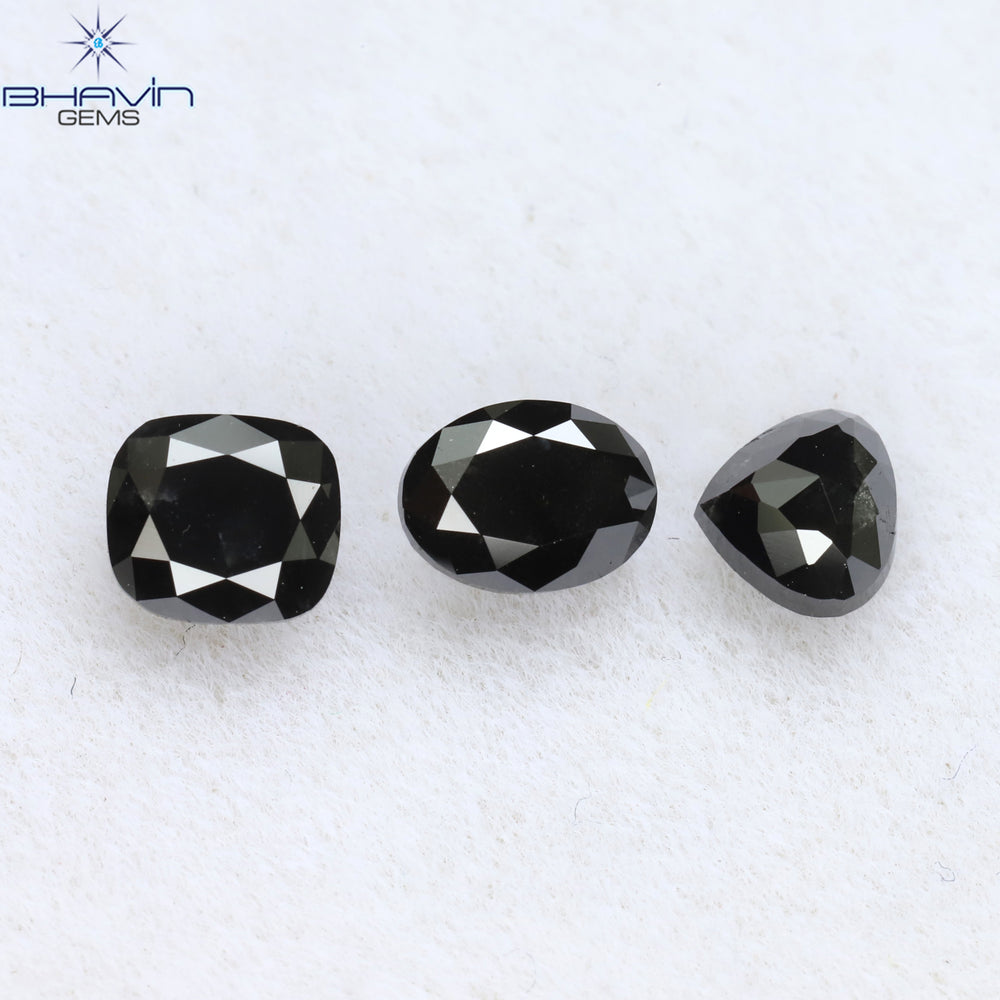 1.03 CT/3 PCS Mix Shape Natural Diamond Black Color Opaque Clarity (4.35 MM)